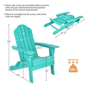 2 PCS Outdoor Folding Adirondack Chairs with Cup Holder, All-Weather PE Patio Lounge Chair for Backyard, Poolside