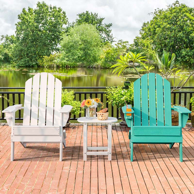 2 PCS Outdoor Folding Adirondack Chairs with Cup Holder, All-Weather PE Patio Lounge Chair for Backyard, Poolside
