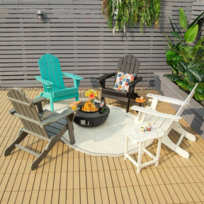 2 PCS Outdoor Folding Adirondack Chairs with Cup Holder, All-Weather PE Patio Lounge Chair for Backyard, Poolside