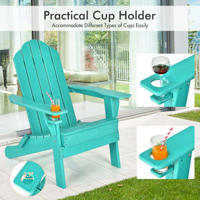 2 PCS Outdoor Folding Adirondack Chairs with Cup Holder, All-Weather PE Patio Lounge Chair for Backyard, Poolside