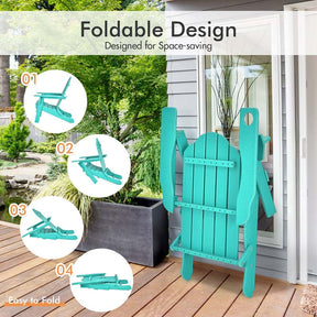 2 PCS Outdoor Folding Adirondack Chairs with Cup Holder, All-Weather PE Patio Lounge Chair for Backyard, Poolside
