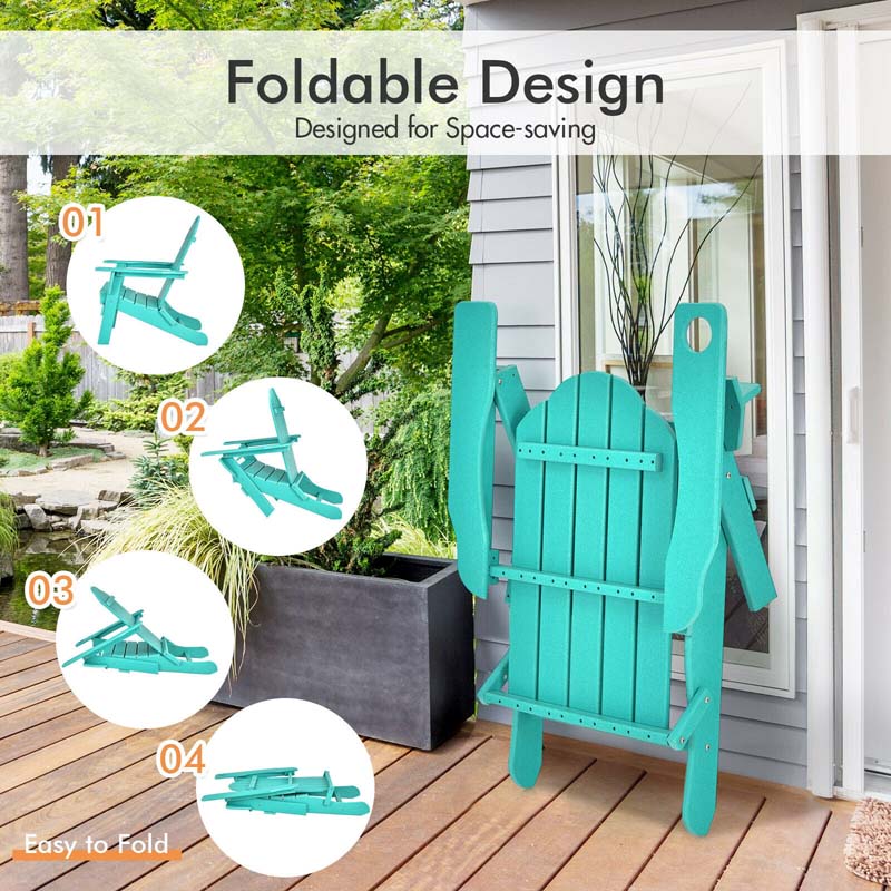 2 PCS Outdoor Folding Adirondack Chairs with Cup Holder, All-Weather PE Patio Lounge Chair for Backyard, Poolside