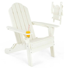 2 PCS Outdoor Folding Adirondack Chairs with Cup Holder, All-Weather PE Patio Lounge Chair for Backyard, Poolside
