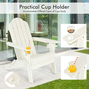 2 PCS Outdoor Folding Adirondack Chairs with Cup Holder, All-Weather PE Patio Lounge Chair for Backyard, Poolside
