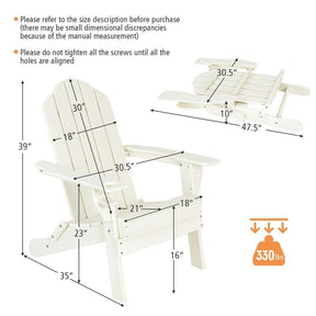 2 PCS Outdoor Folding Adirondack Chairs with Cup Holder, All-Weather PE Patio Lounge Chair for Backyard, Poolside
