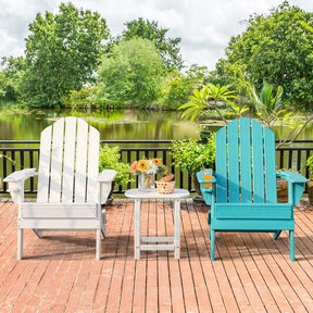 2 PCS Outdoor Folding Adirondack Chairs with Cup Holder, All-Weather PE Patio Lounge Chair for Backyard, Poolside