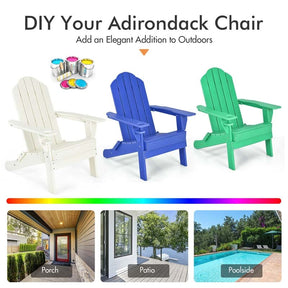2 PCS Outdoor Folding Adirondack Chairs with Cup Holder, All-Weather PE Patio Lounge Chair for Backyard, Poolside