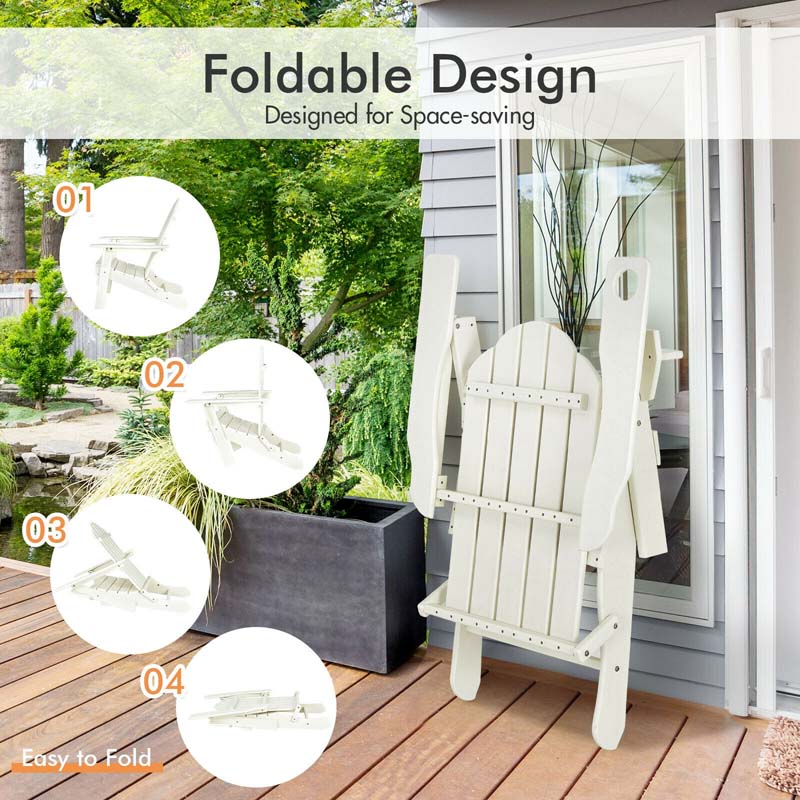 2 PCS Outdoor Folding Adirondack Chairs with Cup Holder, All-Weather PE Patio Lounge Chair for Backyard, Poolside