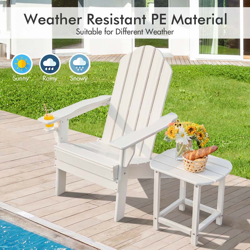 2 PCS Outdoor Folding Adirondack Chairs with Cup Holder, All-Weather PE Patio Lounge Chair for Backyard, Poolside