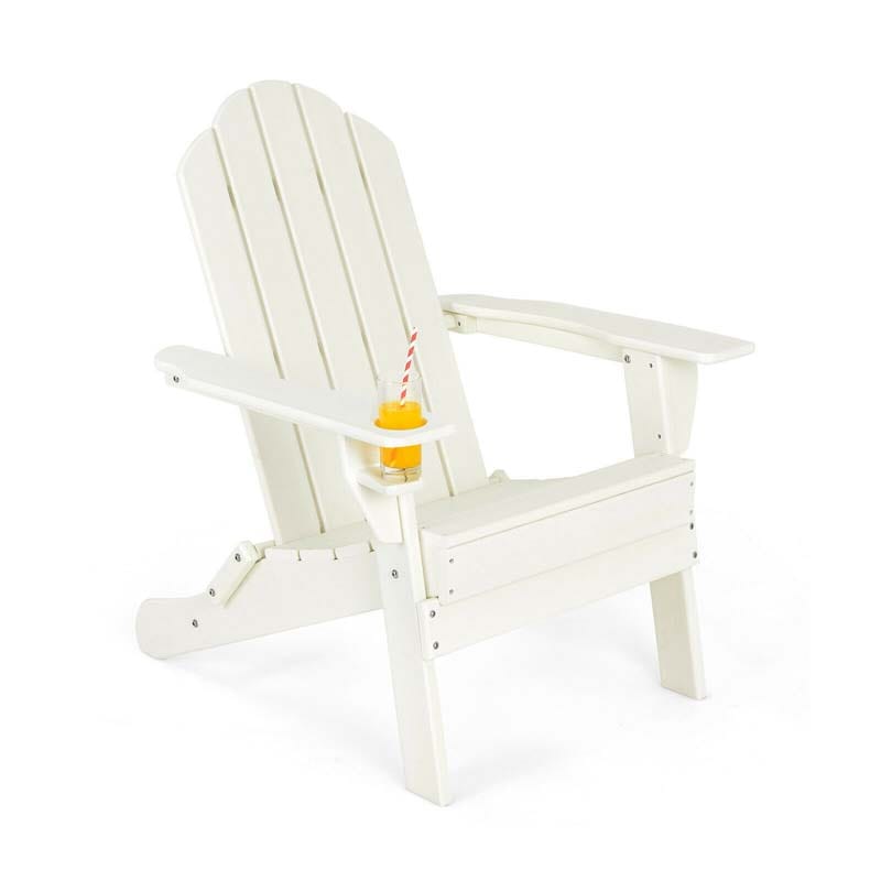 2 PCS Outdoor Folding Adirondack Chairs with Cup Holder, All-Weather PE Patio Lounge Chair for Backyard, Poolside