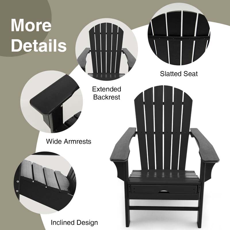 HDPE Adirondack Chair with Retractable Ottoman, Outdoor Chaise Lounge Chair for Beach, Lawn Pool Deck