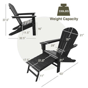 HDPE Adirondack Chair with Retractable Ottoman, Outdoor Chaise Lounge Chair for Beach, Lawn Pool Deck