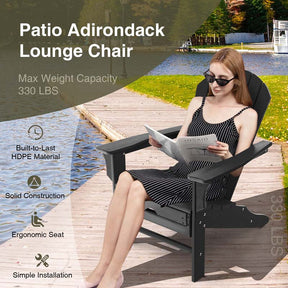 HDPE Adirondack Chair with Retractable Ottoman, Outdoor Chaise Lounge Chair for Beach, Lawn Pool Deck
