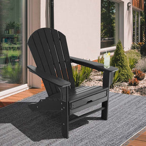 HDPE Adirondack Chair with Retractable Ottoman, Outdoor Chaise Lounge Chair for Beach, Lawn Pool Deck