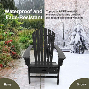 HDPE Adirondack Chair with Retractable Ottoman, Outdoor Chaise Lounge Chair for Beach, Lawn Pool Deck