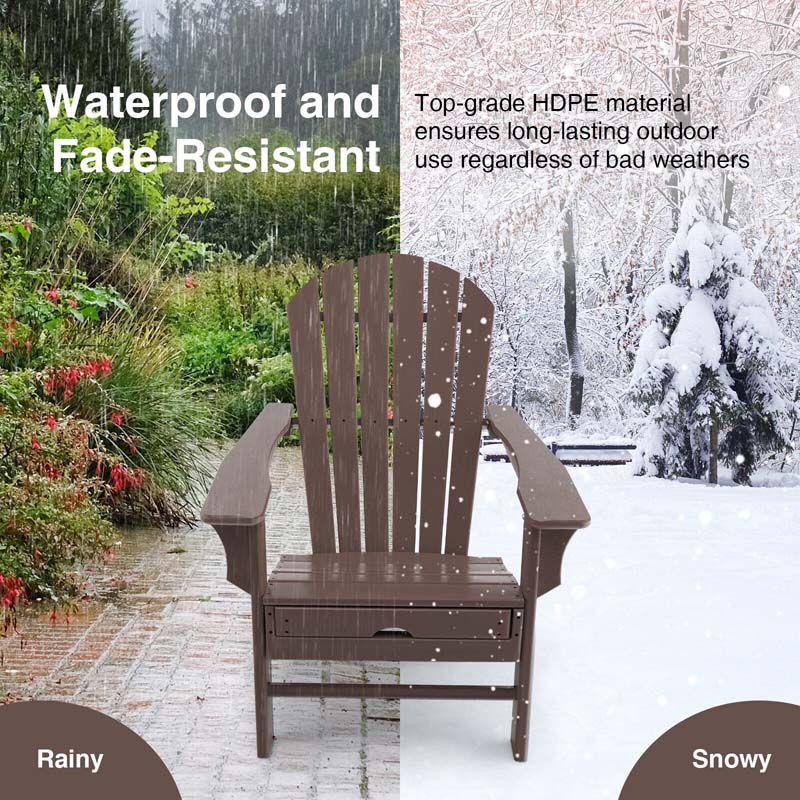 HDPE Adirondack Chair with Retractable Ottoman, Outdoor Chaise Lounge Chair for Beach, Lawn Pool Deck