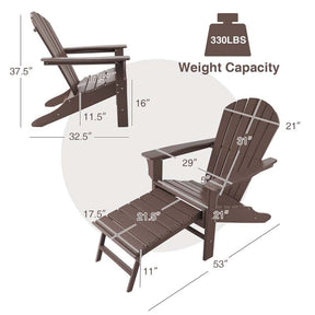HDPE Adirondack Chair with Retractable Ottoman, Outdoor Chaise Lounge Chair for Beach, Lawn Pool Deck