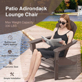 HDPE Adirondack Chair with Retractable Ottoman, Outdoor Chaise Lounge Chair for Beach, Lawn Pool Deck