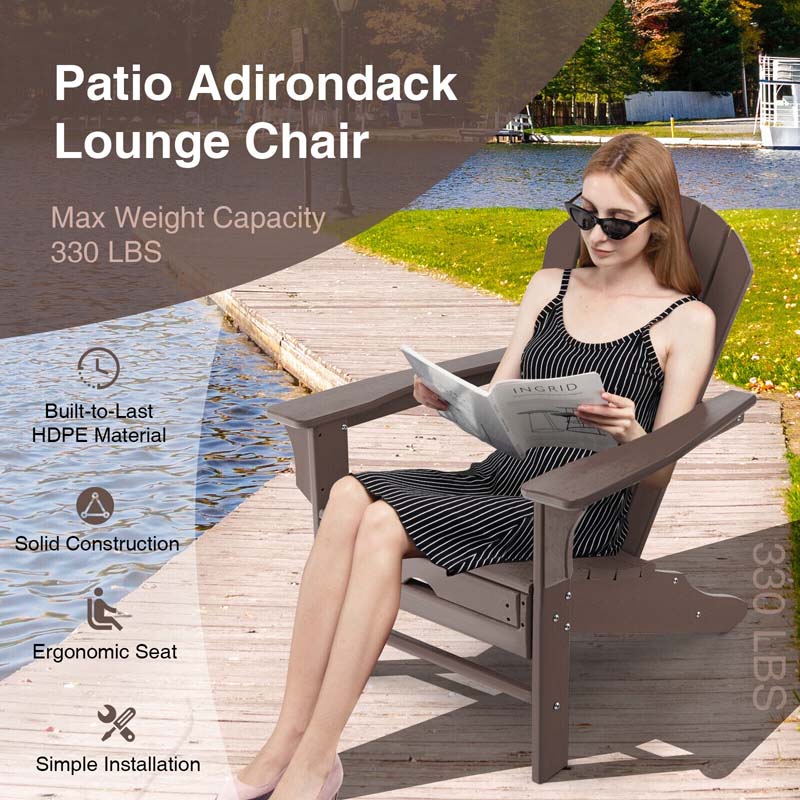 HDPE Adirondack Chair with Retractable Ottoman, Outdoor Chaise Lounge Chair for Beach, Lawn Pool Deck