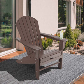 HDPE Adirondack Chair with Retractable Ottoman, Outdoor Chaise Lounge Chair for Beach, Lawn Pool Deck