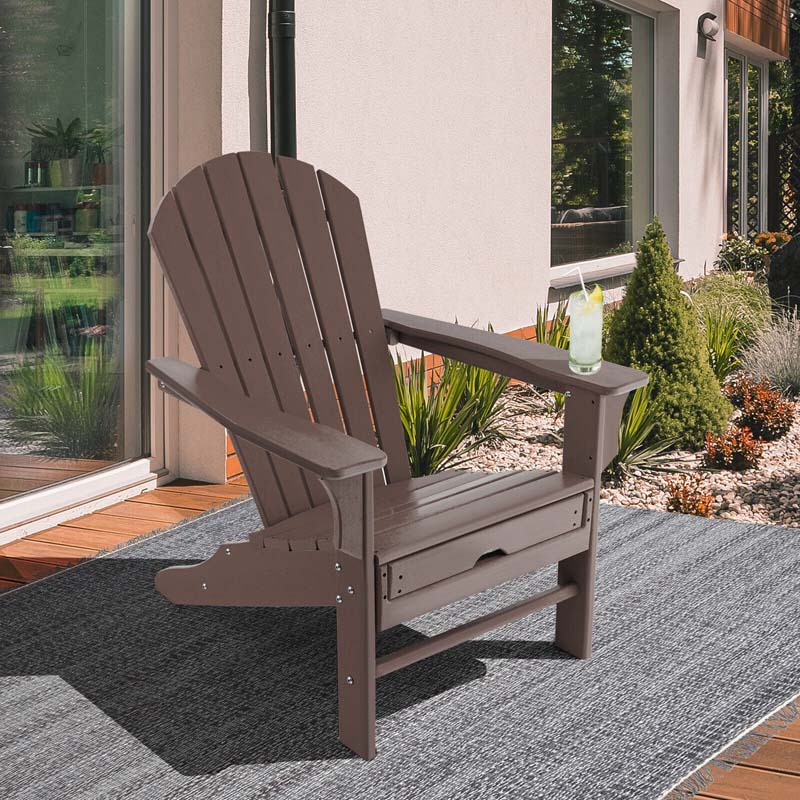 HDPE Adirondack Chair with Retractable Ottoman, Outdoor Chaise Lounge Chair for Beach, Lawn Pool Deck