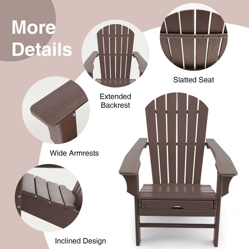 HDPE Adirondack Chair with Retractable Ottoman, Outdoor Chaise Lounge Chair for Beach, Lawn Pool Deck