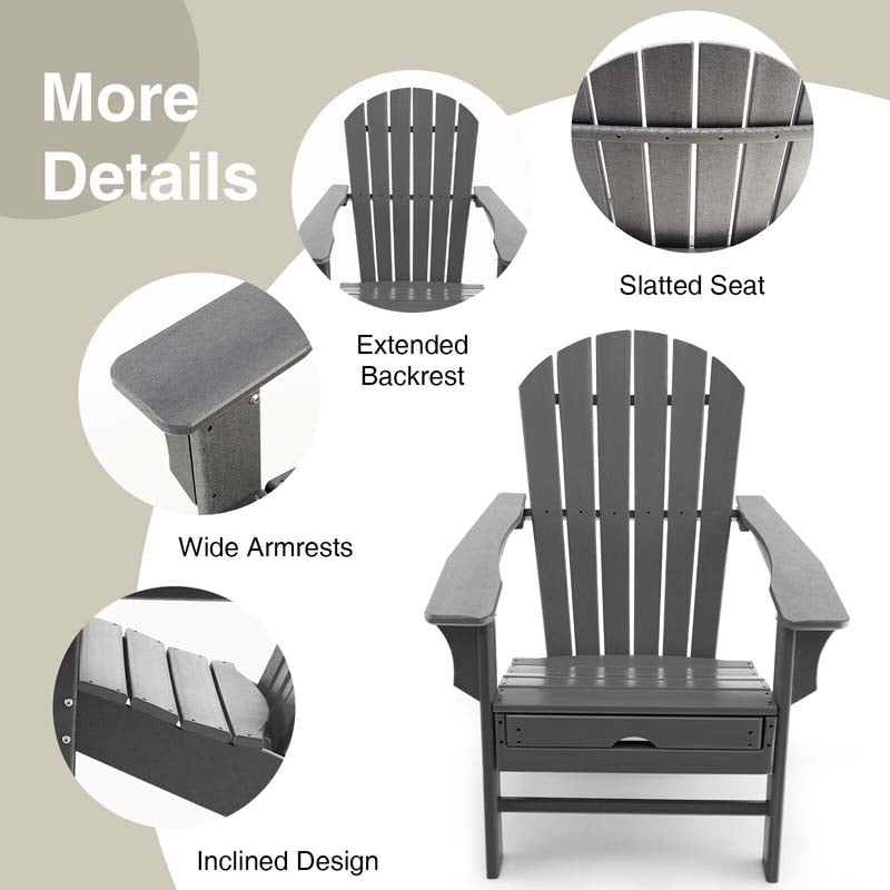 HDPE Adirondack Chair with Retractable Ottoman, Outdoor Chaise Lounge Chair for Beach, Lawn Pool Deck