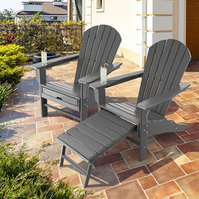 HDPE Adirondack Chair with Retractable Ottoman, Outdoor Chaise Lounge Chair for Beach, Lawn Pool Deck