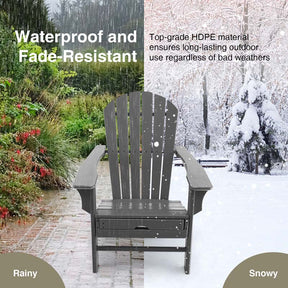 HDPE Adirondack Chair with Retractable Ottoman, Outdoor Chaise Lounge Chair for Beach, Lawn Pool Deck