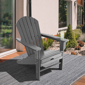 HDPE Adirondack Chair with Retractable Ottoman, Outdoor Chaise Lounge Chair for Beach, Lawn Pool Deck
