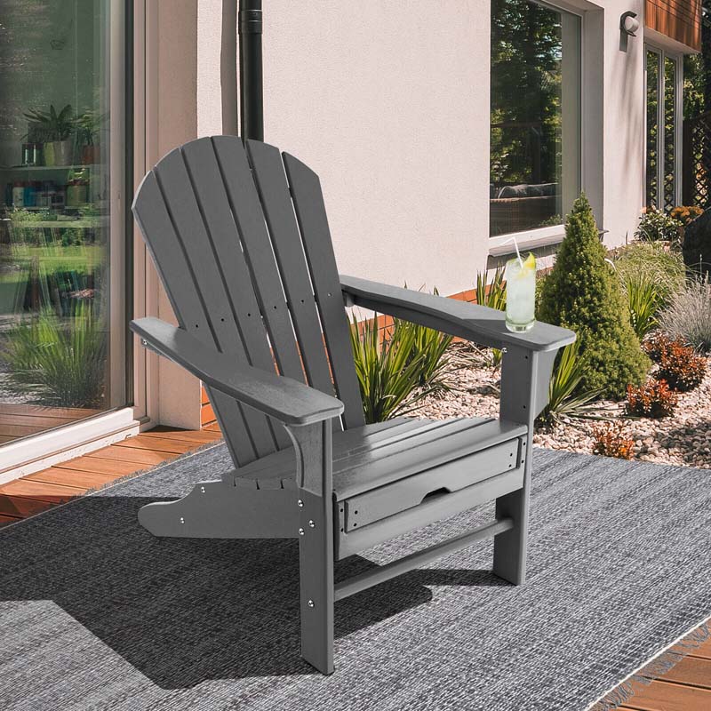 HDPE Adirondack Chair with Retractable Ottoman, Outdoor Chaise Lounge Chair for Beach, Lawn Pool Deck