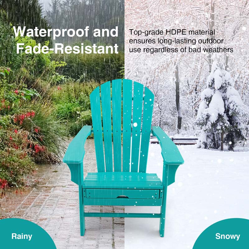 HDPE Adirondack Chair with Retractable Ottoman, Outdoor Chaise Lounge Chair for Beach, Lawn Pool Deck