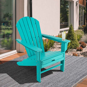 HDPE Adirondack Chair with Retractable Ottoman, Outdoor Chaise Lounge Chair for Beach, Lawn Pool Deck