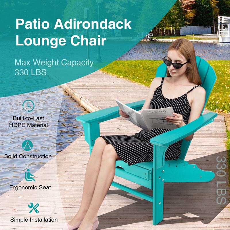 HDPE Adirondack Chair with Retractable Ottoman, Outdoor Chaise Lounge Chair for Beach, Lawn Pool Deck