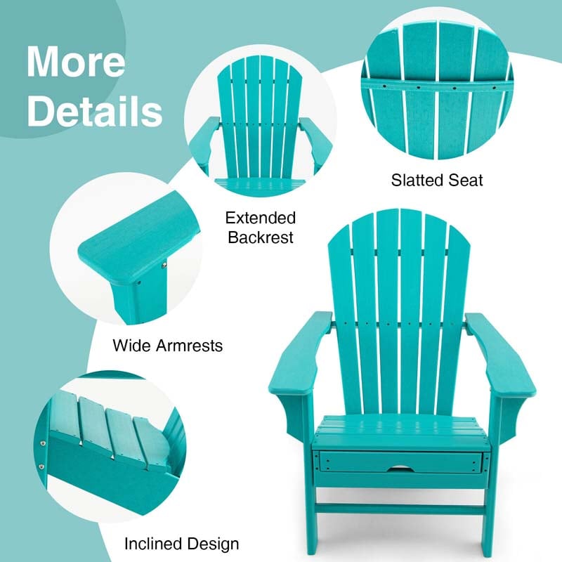 HDPE Adirondack Chair with Retractable Ottoman, Outdoor Chaise Lounge Chair for Beach, Lawn Pool Deck
