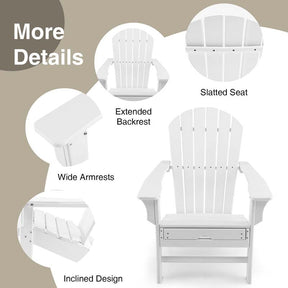 HDPE Adirondack Chair with Retractable Ottoman, Outdoor Chaise Lounge Chair for Beach, Lawn Pool Deck