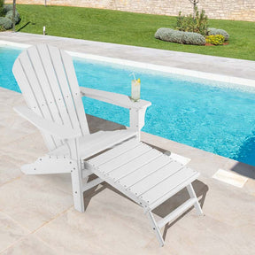 HDPE Adirondack Chair with Retractable Ottoman, Outdoor Chaise Lounge Chair for Beach, Lawn Pool Deck