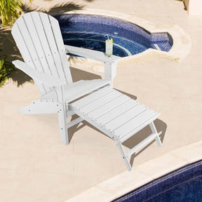 HDPE Adirondack Chair with Retractable Ottoman, Outdoor Chaise Lounge Chair for Beach, Lawn Pool Deck