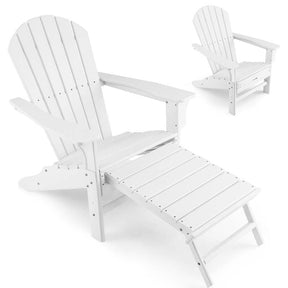 HDPE Adirondack Chair with Retractable Ottoman, Outdoor Chaise Lounge Chair for Beach, Lawn Pool Deck