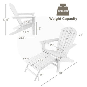HDPE Adirondack Chair with Retractable Ottoman, Outdoor Chaise Lounge Chair for Beach, Lawn Pool Deck