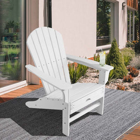 HDPE Adirondack Chair with Retractable Ottoman, Outdoor Chaise Lounge Chair for Beach, Lawn Pool Deck
