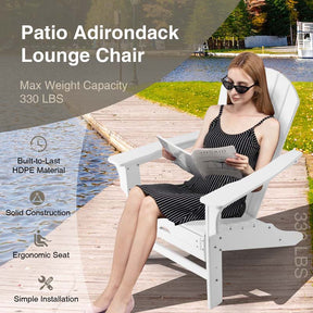 HDPE Adirondack Chair with Retractable Ottoman, Outdoor Chaise Lounge Chair for Beach, Lawn Pool Deck