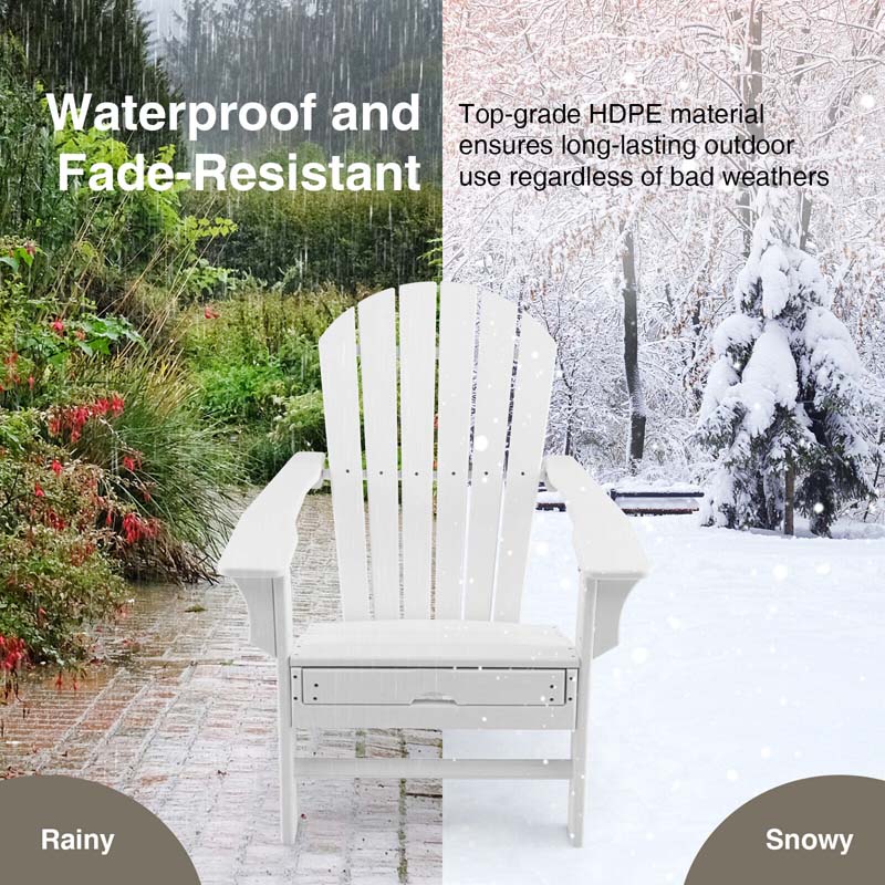 HDPE Adirondack Chair with Retractable Ottoman, Outdoor Chaise Lounge Chair for Beach, Lawn Pool Deck