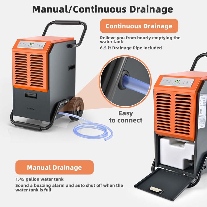 163 PPD Commercial Dehumidifier, 4500 Sq.Ft Crawl Space Dehumidifier with Drain Hose & Water Tank for Basement, Warehouse & Job Site