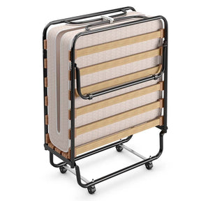 Made in Italy Rollaway Folding Bed with 4" Memory Foam Mattress, Portable Foldable Guest Bed Cot on Wheels for Adults, Small Space, Office