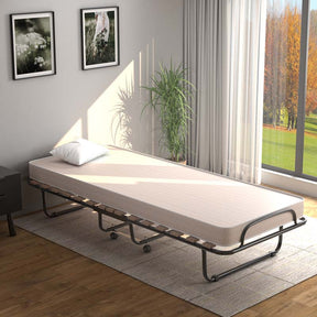 Made in Italy Rollaway Folding Bed with 4" Memory Foam Mattress, Portable Foldable Guest Bed Cot on Wheels for Adults, Small Space, Office