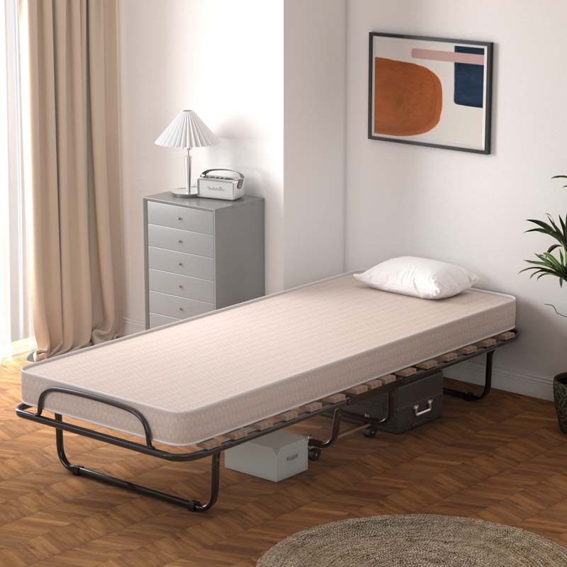 Made in Italy Rollaway Folding Bed with 4" Memory Foam Mattress, Portable Foldable Guest Bed Cot on Wheels for Adults, Small Space, Office