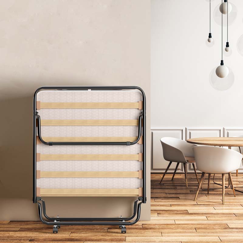 Made in Italy Rollaway Folding Bed with 4" Memory Foam Mattress, Portable Foldable Guest Bed Cot on Wheels for Adults, Small Space, Office