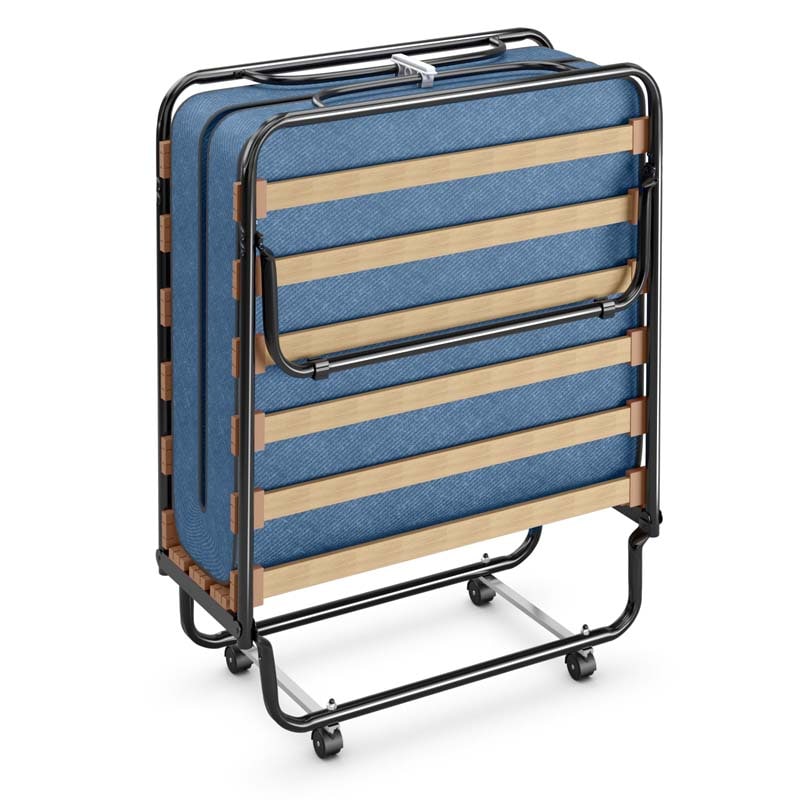 Made in Italy Rollaway Folding Bed with 4" Memory Foam Mattress, Portable Foldable Guest Bed Cot on Wheels for Adults, Small Space, Office