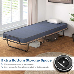 Made in Italy Rollaway Folding Bed with 4" Memory Foam Mattress, Portable Foldable Guest Bed Cot on Wheels for Adults, Small Space, Office